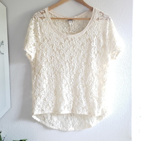 Express Tops - Express Cream Lace Top Size Large ID#90135